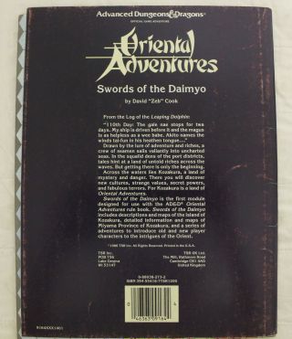 OA1 SWORDS OF THE DAIMYO Oriental Adventures AD&D 1st Edition 1e - includes MAP 3