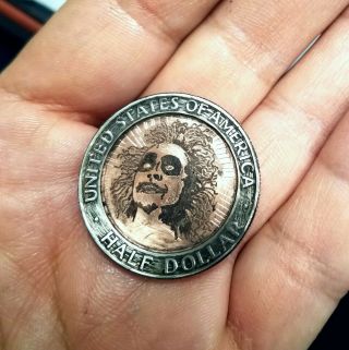 Hobo Nickel Hand Carved Engraved Half Dollar Coin Ohns Love Token Zombie Bettle