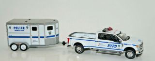 2019 Ford F350 Lariat Truck Dually Nypd Horse Trailer Set 1/64 Scale Greenlight