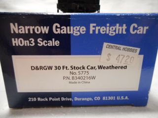 Blackstone HOn3 Scale D&RGW 30 Ft.  Stock Car 5687 - Replacement Box 2