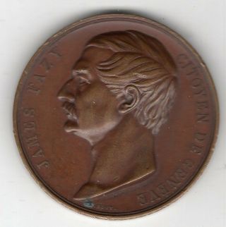 1955 Swiss Medal Issued To Honor James Fazy Citizen Of Geneva,  Engraved By Bovy