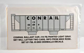 Oddballs Ho Scale 87 - 756 Conrail Ballast Car Decal - Ob