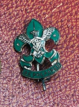 Wwi Period Boy Scouts Green Enameled Badge Pin Scoutmaster