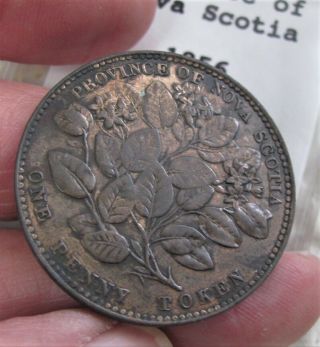 Nova Scotia 1856 One Penny Token.  No Designers Initials L.  C.  W.  Item 7047