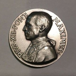 Lg Vatican Medal - Pope Pius Xii - Silvered Bronze - 50mm.  2” Diam.