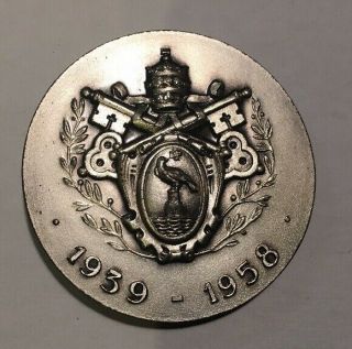 Lg VATICAN MEDAL - POPE PIUS XII - SILVERED BRONZE - 50mm.  2” Diam. 2