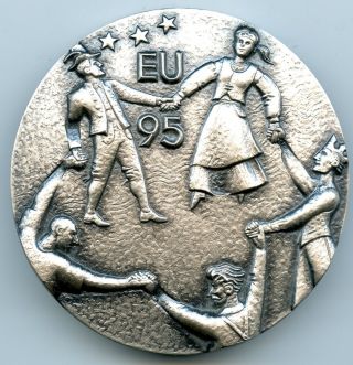 Finland 1995 Entering The Eu Silvered Bronze Art Medal 70mm 305gr