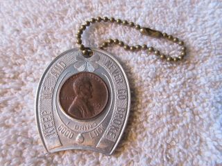1953 D Encased Cent Souvenir Of Indian Lake Ohio Good Luck & Never Go Broke