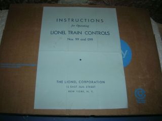 1935 Lionel Train Controllers 99 & 099 Color Lights Operating Instructions