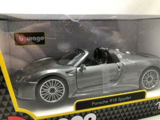 1/24 Scale Die Cast Model Burago Porsche 918 Spyder Grey