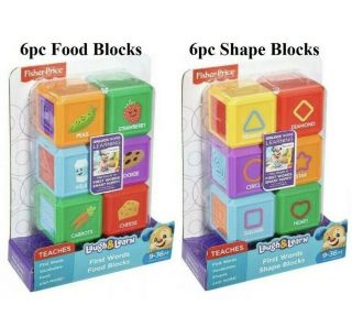 2 Set Fisher Price Laugh And Learn Food & Shape Block Set First Words 12 Pc.