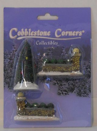 O Scale Cobblestone Corners Collectibles 2 Walls And 1 Tree (winter Scene)