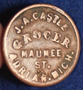 1863 Civil War Token Card Coin - J.  A.  Castle Grocer - Adrian Michigan