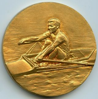France 1972 Gilded Sport Award Medal By Contaux Rowing 50mm 63gr