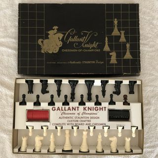 Vintage Gallant Knight " Chess & Checkers " Game Set With Folding Board & Instr.