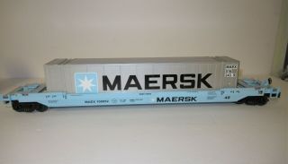 Mth O Scale Maex 1000052 Maersk Light Blue & Silver Flat Car W/ Container Load