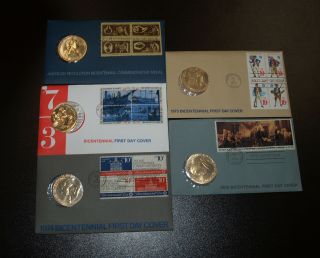 Complete Set Of (5) Bicentennial First Day Covers Postmarked July 4 1972 - 1976