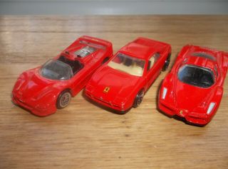 Three Loose Hot Wheels Ferrari 1/64 Models All Are Red