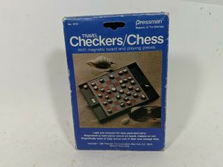 Vintage 1980 Pressman Folding Magnetic Travel Checkers / Chess Board Game