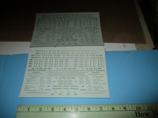 O Or S Scale 2 Sheets Southern Pacific Passenger Car Decals Mfgr Not Known
