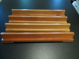 4 Hand Crafted Wood Mahjong Mah Jong Trays Racks