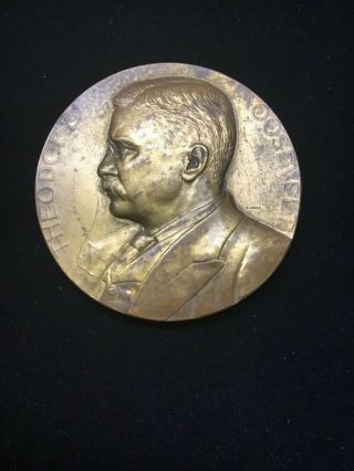 Antique 1905 Theodore Roosevelt 2nd Inauguration Bronze Medallion Morgan&barber