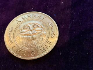 Vintage Merry Christmas Lucky Year Santa Claus Medallion Token Coin