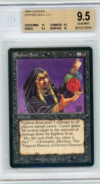 Syphon Soul - Legends,  Bgs 9.  5 Gem Quad, .  Mtg (pop 1 Of 19)