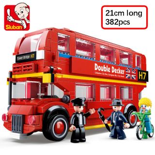 Sluban B0708 Model Bricks London Double Decker Bus Red Car Building Blocks Toy