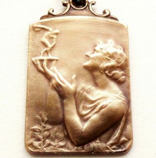 Art Nouveau Lady Awarding The Sport - Ancient Art Medal Pendant