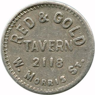 Red & Gold Tavern 2118 Morris St.  Indianapolis,  Indiana In 2½ Cents Trade Token