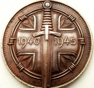 Massive Antique Bronze Art Medal With The Sword Decors To Wwii 1940 - 1945