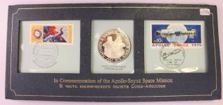 1975 Sterling Silver Apollo - Soyuz Space Mission Commemorative Medal Set 838b