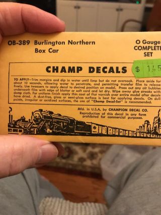 Champ O Scale Decals Ob - 389 Burlington Northern Boxcar Complete