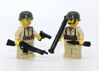 World War 2 American Solders Team 2 Minifigures Made With Real Lego (r) Minifig