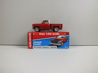 Auto World 1973 Chevy Cheyenne Stepside In Flame Red Loose