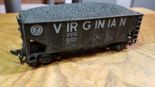 K1 Ho Train Car Virginian 2 Bay Hopper With Load Horn Hook 23334 Black And White