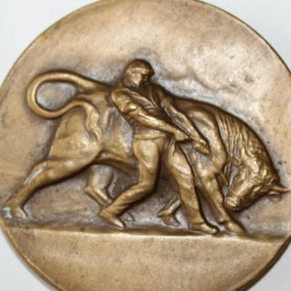 Old Bronze Agricultural Art Medal,  The Bull,  Cattle,  1959