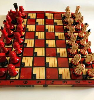Handmade Wooden Usa Vs Russia Ussr Chess Set With Carrying Case