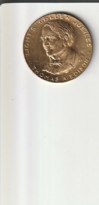 Token Coin Medal Thomas Edison Light Bulb Golden Jubilee 1929 Whitehead Hoag 228