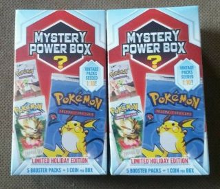 2 Pokemon Mystery Power Boxes Factory 10 Booster Packs Vintage,  Base Set