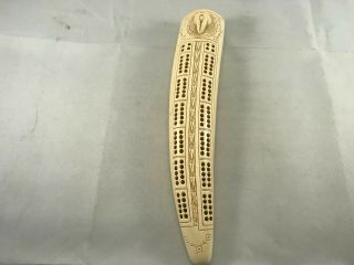 North Coast Trading Company Walrus Tusk Scrimshaw Style Cribbage Board Carved