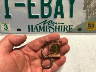 Vintage 1930 Encased Lincoln Penny Lucite Key Ring Chain Token Philadelphia Phs