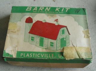 Vintage 1950s O Scale Plasticville White Red Farm Barn Kit Bn - 1