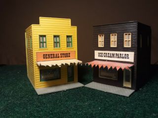 2 Vintage Ho Scale Buildings Corner General Store Mercantile Ice Cream Parlor