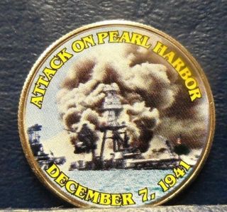 Unc.  Jfk 50 Cent/ Colored Obverse Of " Attack On Pearl Harbor,  Dec.  7,  1941 " (32018)