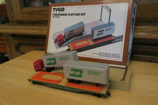Vintage TYCO HO Scale Piggyback Flat Car Set 901,  Burlington Northern Trailers 3
