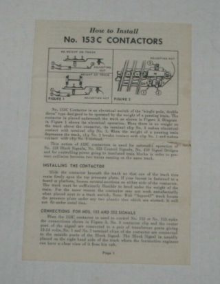Lionel Instruction Sheet For How To Install No.  153c Contactors - 2