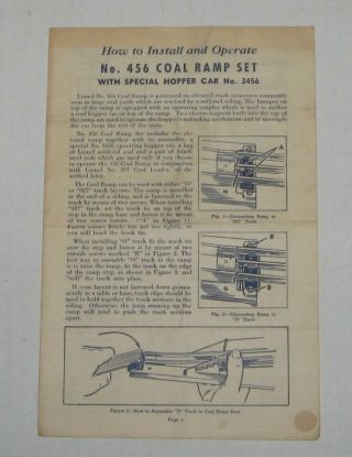 Lionel Instruction Sheet For No.  456 Coal Ramp Set W/special Hopper Car N0.  3456