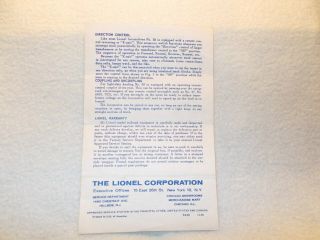 58 - 28 Lionel 58 Rotary Snowplow Instructions For Operating Dtd 11 - 59